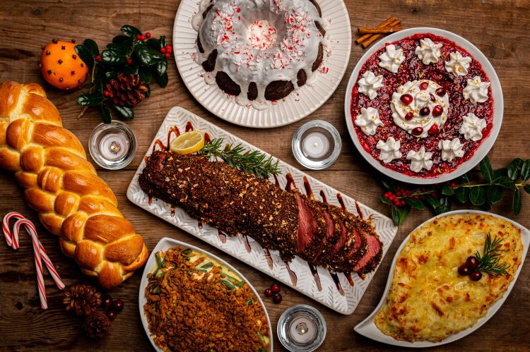 A spread of holiday meals.
