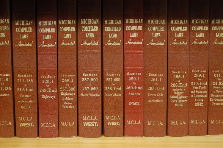 Typical courthouse law library of Michigan Compiled Laws, Annotated.  MSU Extension Kurt H. Schindler.