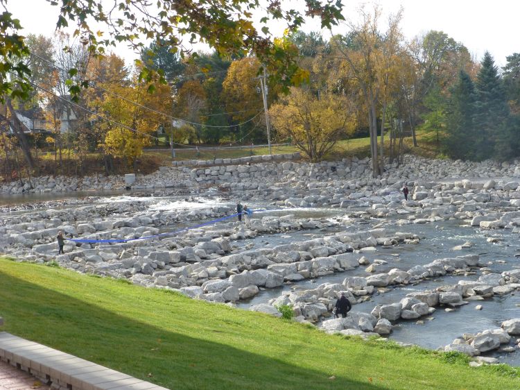 Ribbon cutting celebrating the completion of the Frankenmuth rock ramp project. Photo credit: The Conservation Fund