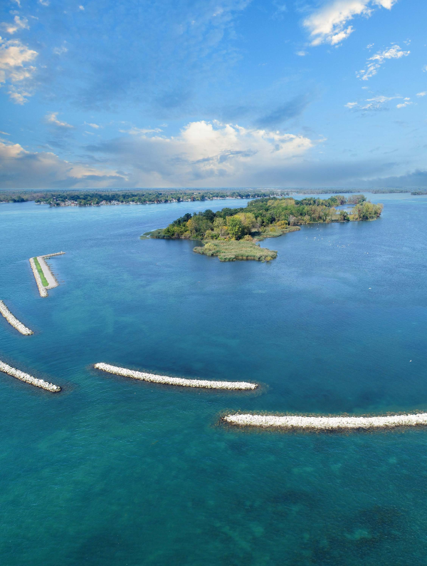 Ariel view of island in Detroit River