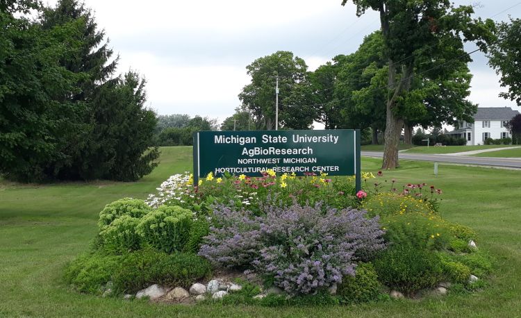 Entrance sign to the Northwest Michigan Horticulture Research Center.