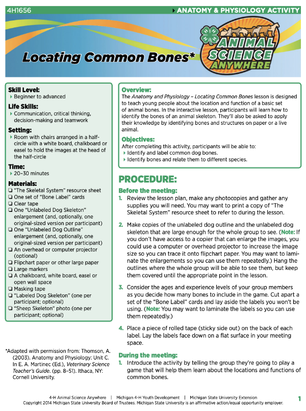 4-H Animal Science Anywhere: Locating Common Bones - 4-H Animal Science