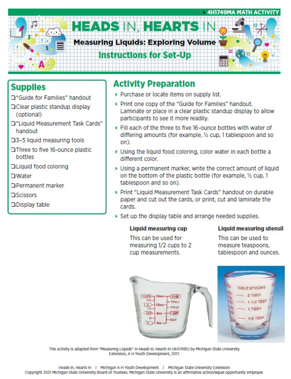 Heads In, Hearts In: Measuring Liquids - Exploring Volume - 4-H