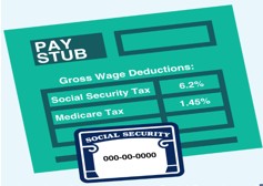 Pay stub showing social security tax and medicare tax