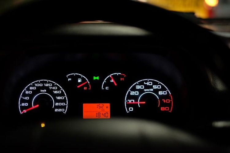 View of a car's dashboard.