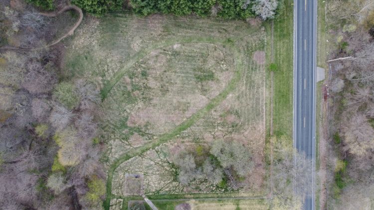 Aerial view of the future Veterans Therapy Garden Project located at 5221 N Westnedge Ave in Cooper Township just north of downtown Kalamazoo.