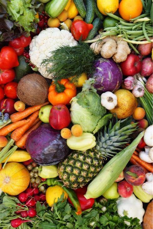 Image displays fresh fruits and vegetables.