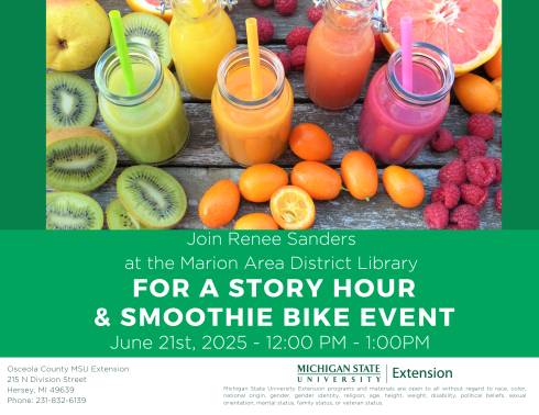 Smoothies pictured:  kiwi, orange, raspberry with event details