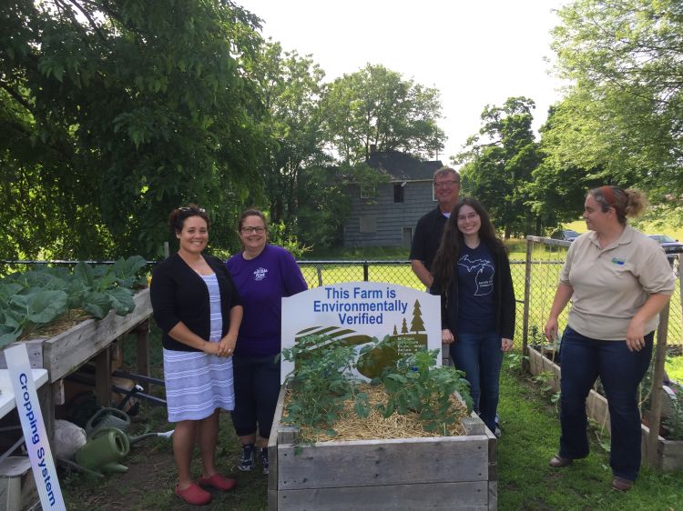 Photo from left to right: Micah Hutchison, Edible Flint Training Coordinator; Ginny Farah, Edible Flint Volunteer Garden Manager; Joe Kelpinski, MAEAP Program Manager; Anna Williams, MAEAP Genesee Conservation District Technician; Shelby Burlew; MAEAP Verifier