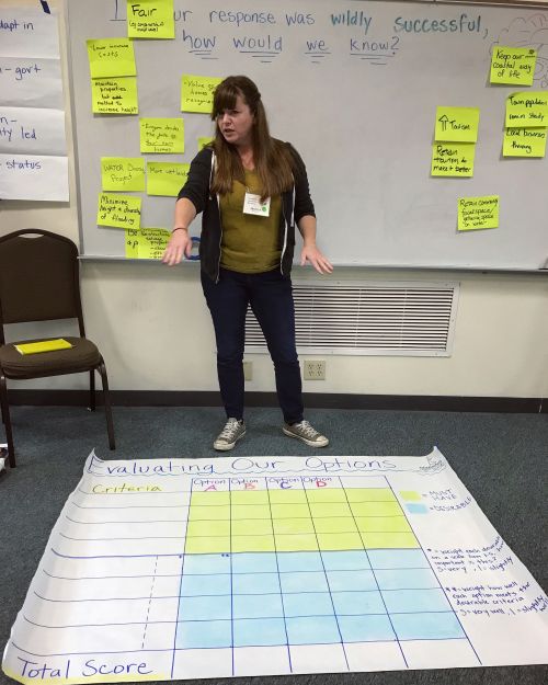 Jessica with decision-making tool during a stakeholder workshop