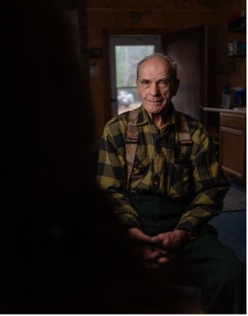 Jim Maturen being interviewed by MSU Extension at a cabin in Northern Michigan.