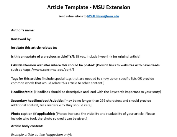 Msu Extension Article Writing Template Anr Communications Marketing