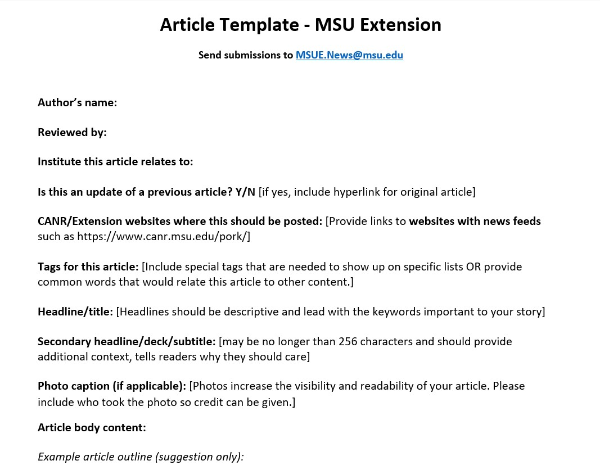 Article Writing Template page