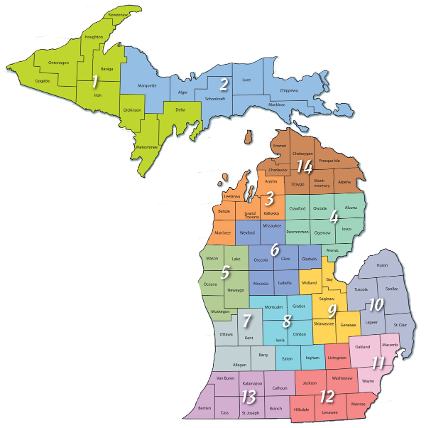 Michigan map showing counties