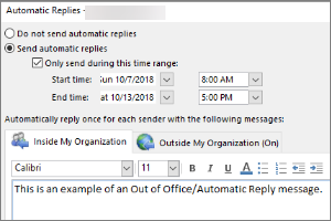 Setting Out of Office Replies in Outlook