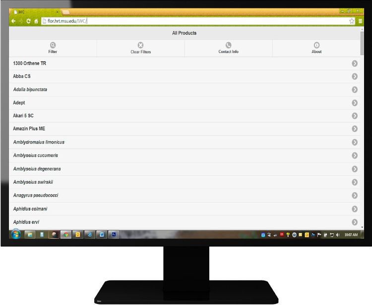 Photo 1. The insect controls website as seen on a computer screen.