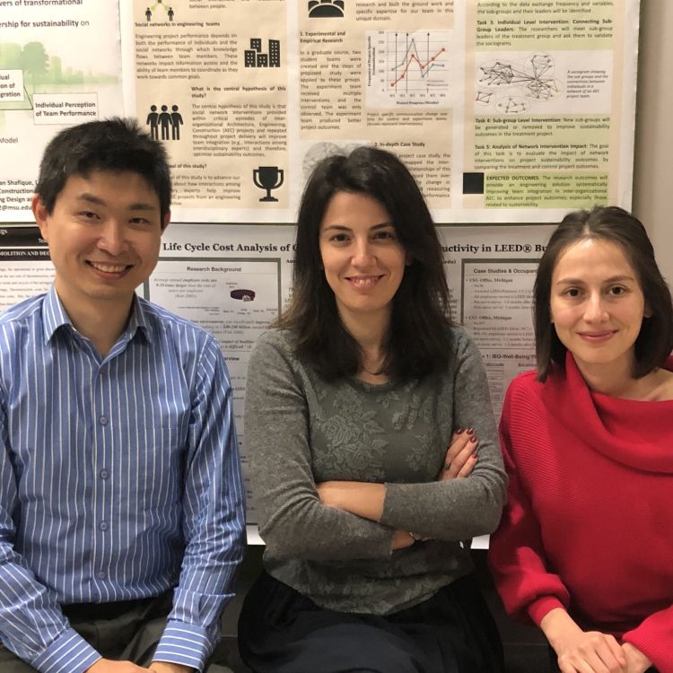 Dong Zhao and Sinem Mollaoglu are sitting with Meltem Duva, a construction management PhD student.