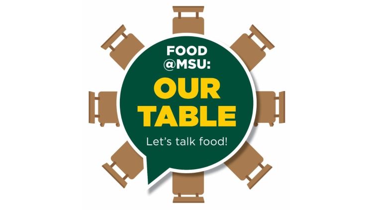 Round table with chairs, MSU Our Table logo