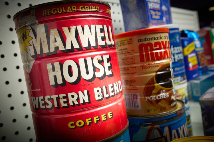 Close up of red Maxwell House coffee can