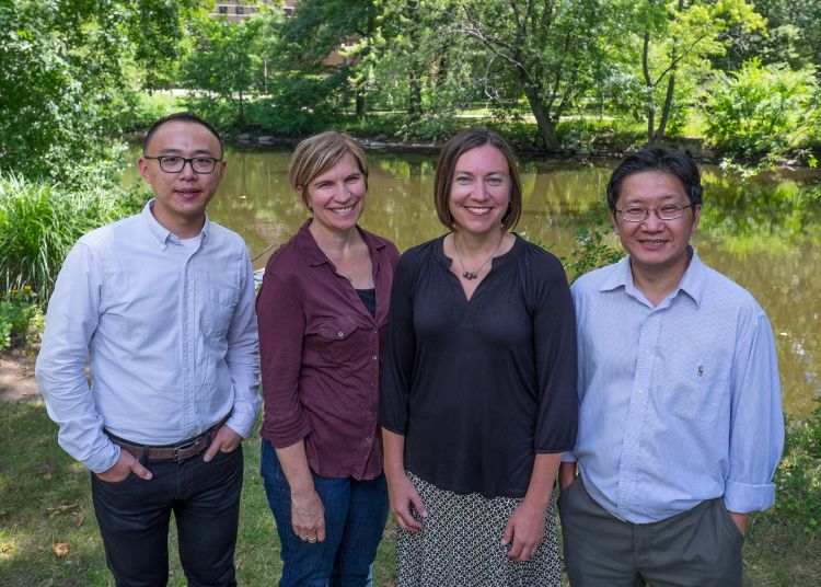 Pat Soranno (middle left) and Kendra Cheruvelil (middle right) have been working with computer scientists  Jiayu Zhou (left) and Pang-Ning Tan (right) on harnessing big data.