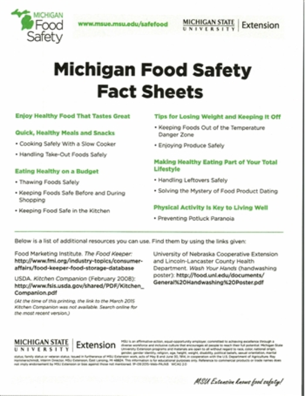 Michigan Food Safety Sheets MSU Extension