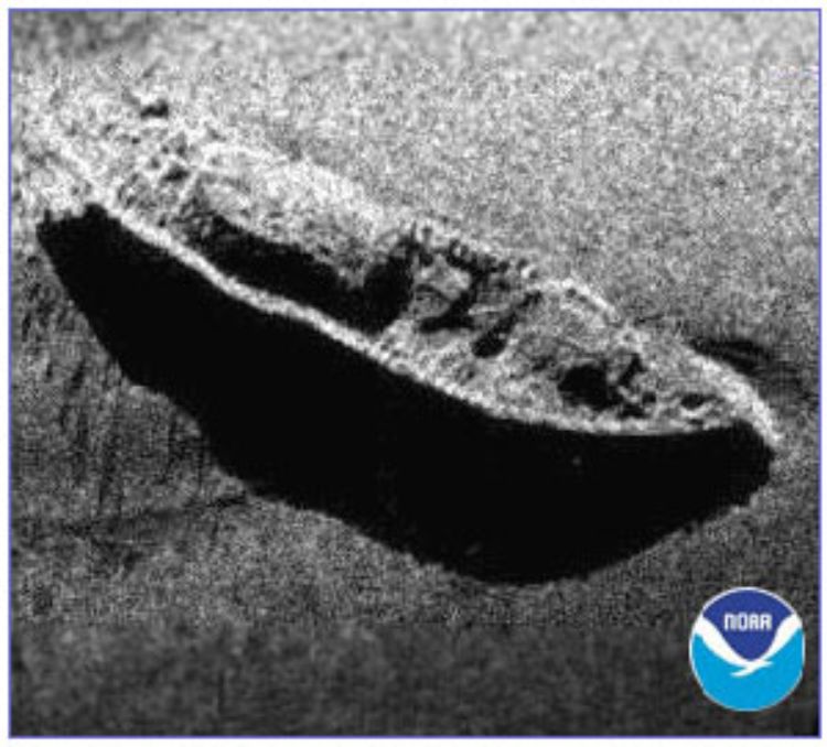 An example of a side scan sonar shows the Civil War ironclad USS Monitor. Photo: NOAA