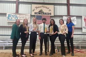 Seven MSU students at the first dairy cattle judging contest of the season.
