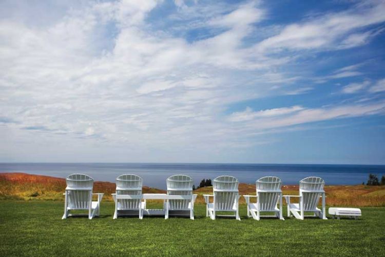 Lounge chairs along the Lake Michigan shoreline
