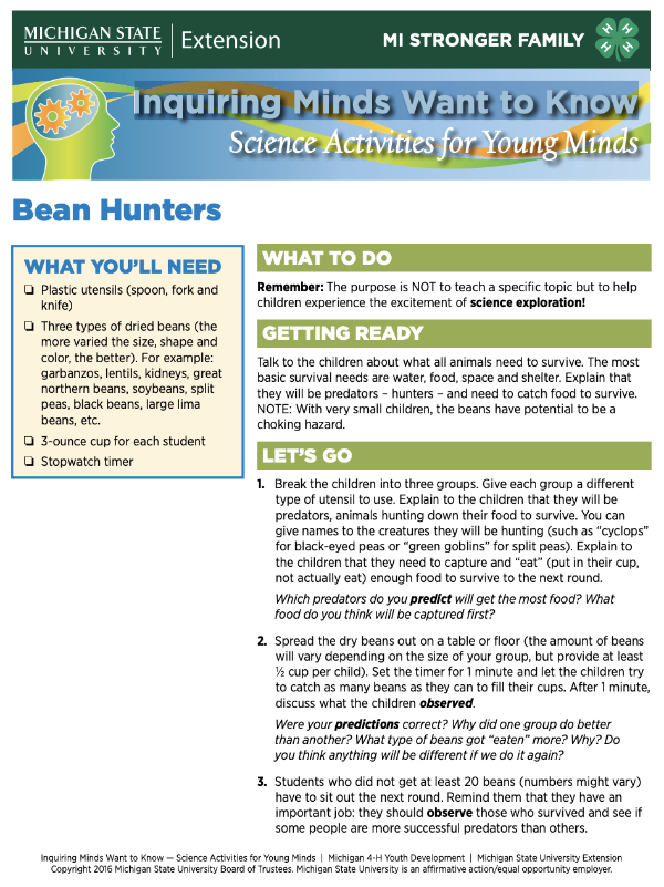 Inquiring Minds Want to Know: Bean Hunters - 4-H Science, Technology,  Engineering & Math (STEM)