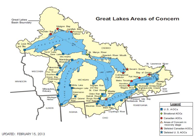 All of the AOCs in the Great Lakes basin