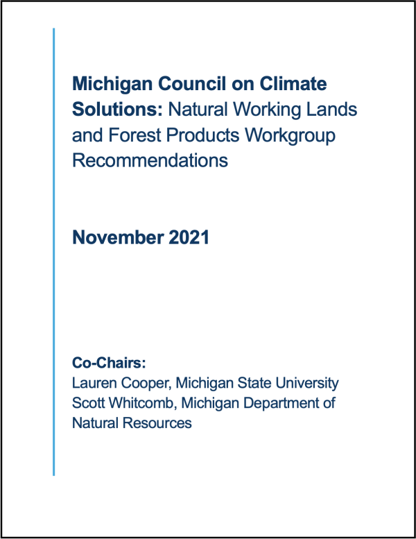 Michigan Council on Climate Solutions: Natural Working Lands and Forest Products Workgroup Recommendations