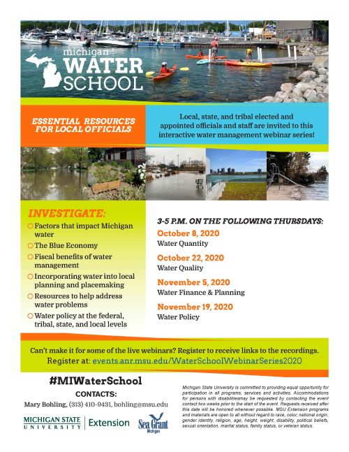 Decorative element - colorful flyer explaining Water School details, all information included in article text.
