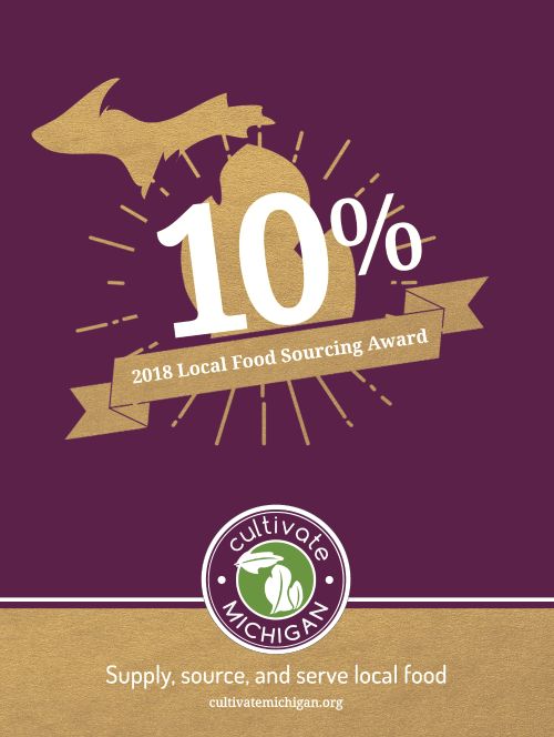 Cultivate Michigan Award poster for achieving 10% local food sourcing.