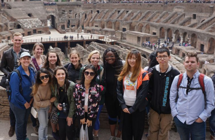 Photo of students at the Coloseum in Italy during the 2017 Landscape Architecture study abroad program.