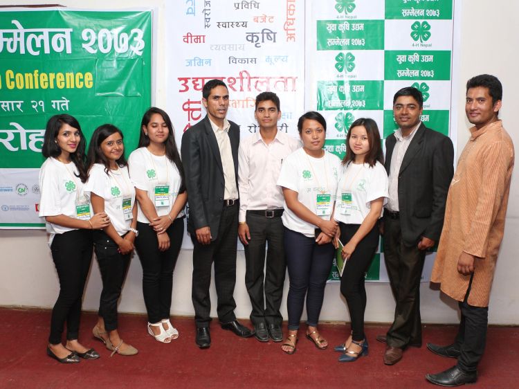 Nepal 4-Hers pause for a group photo at a conference. All images courtesy of Lok Raj Awasthi.