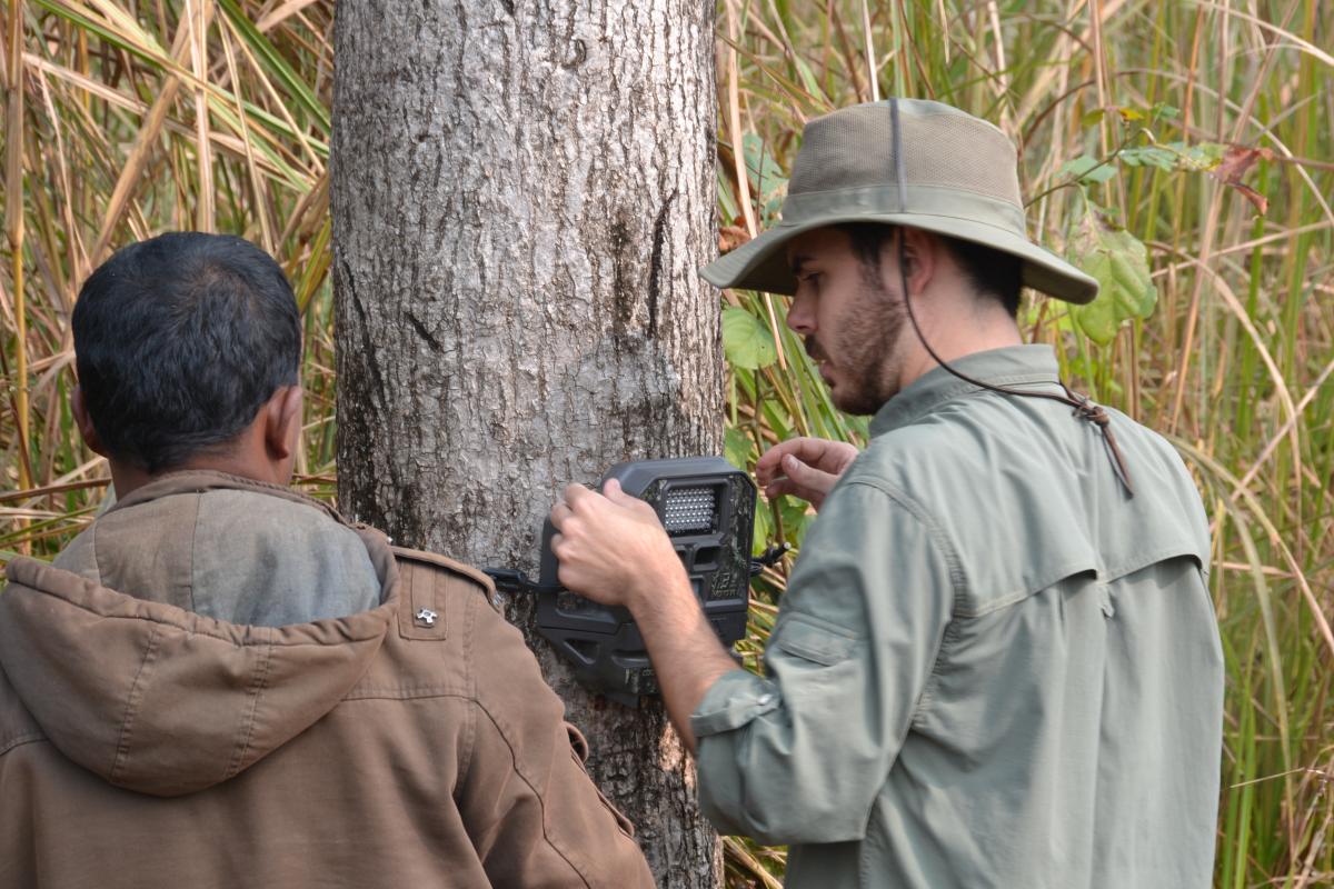 Neil Carter setting camera traps in Chitwan, Nepal