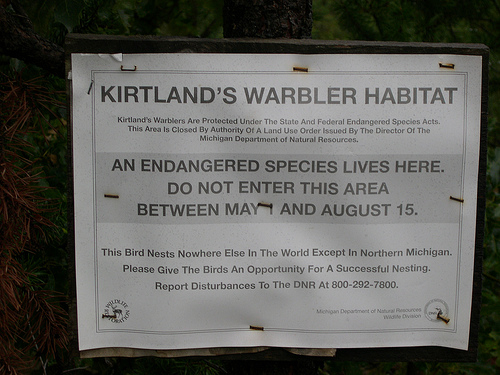 Kirtland's warbler habitat conservation sign