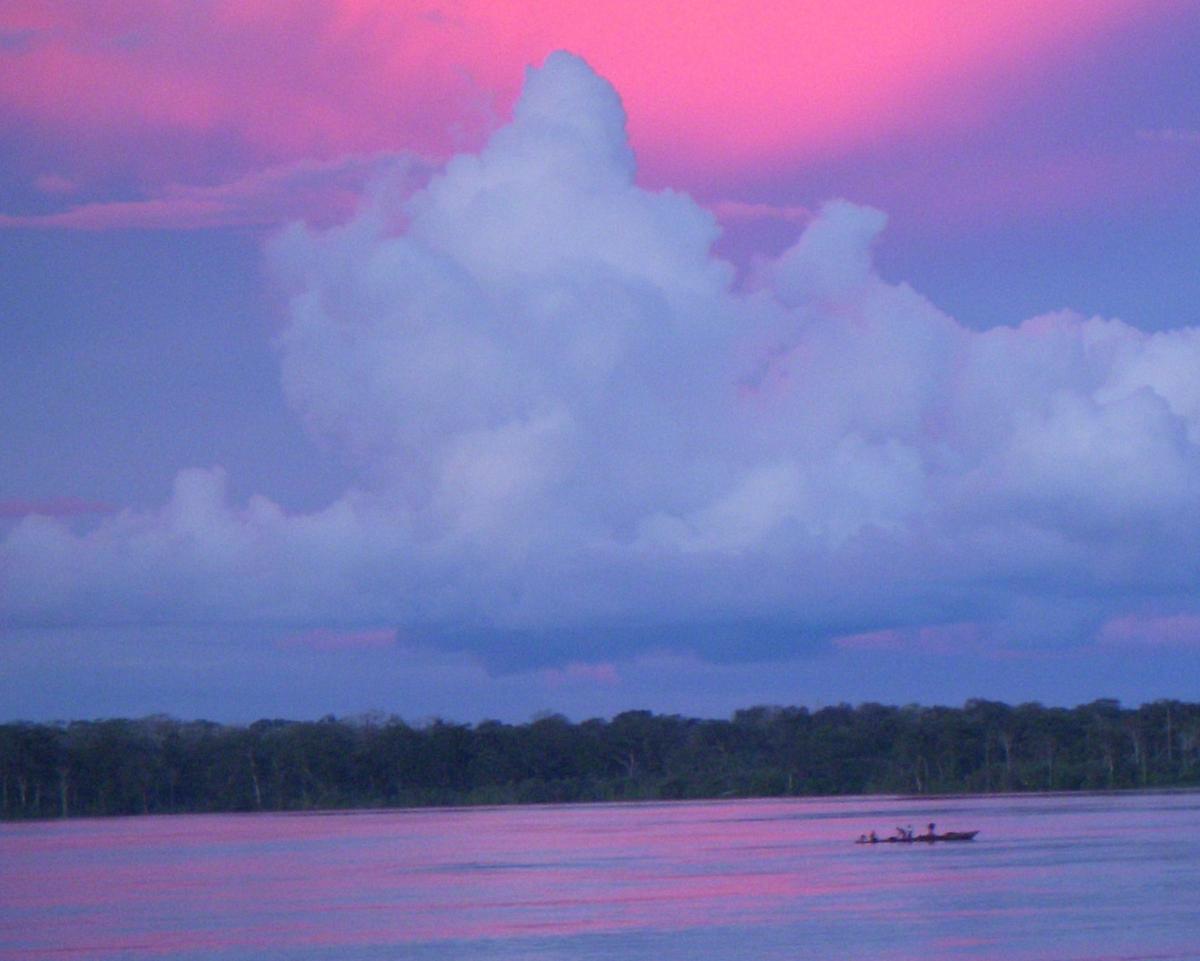 Fishing on the Amazon at sunset