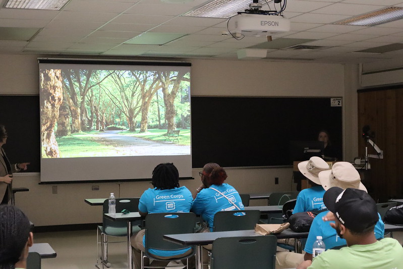 Em Esch presenting to Green Corps about the Forest + Climate Visualization Partnership. 