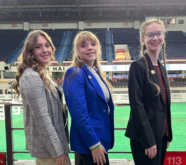 Team members in front of the green shavings at NAILE.