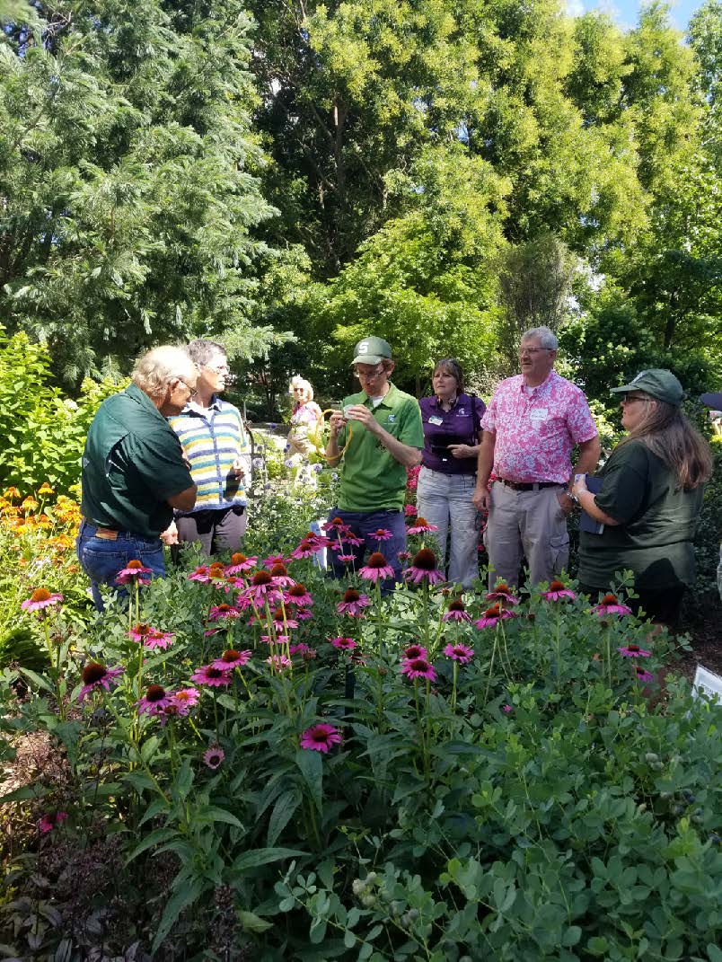 A group of participants learning in a garden