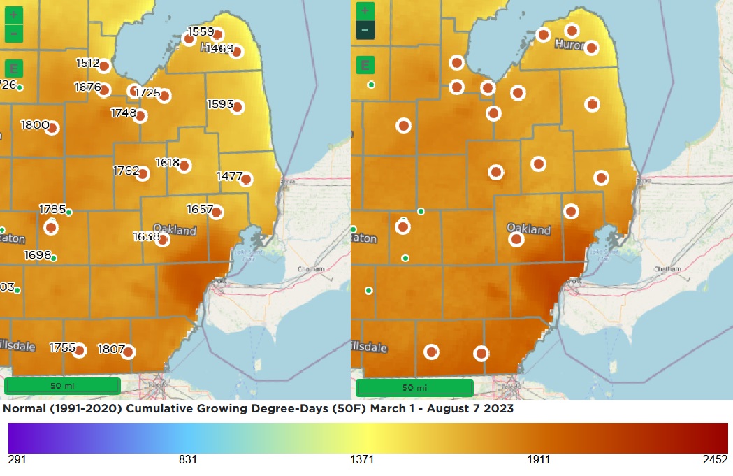 Growing degree day accumulations for southeast Michigan.