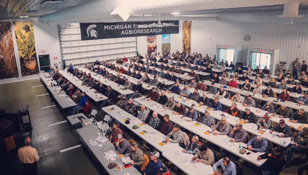 An overhead photo of a meeting sponsored by MSU Extension