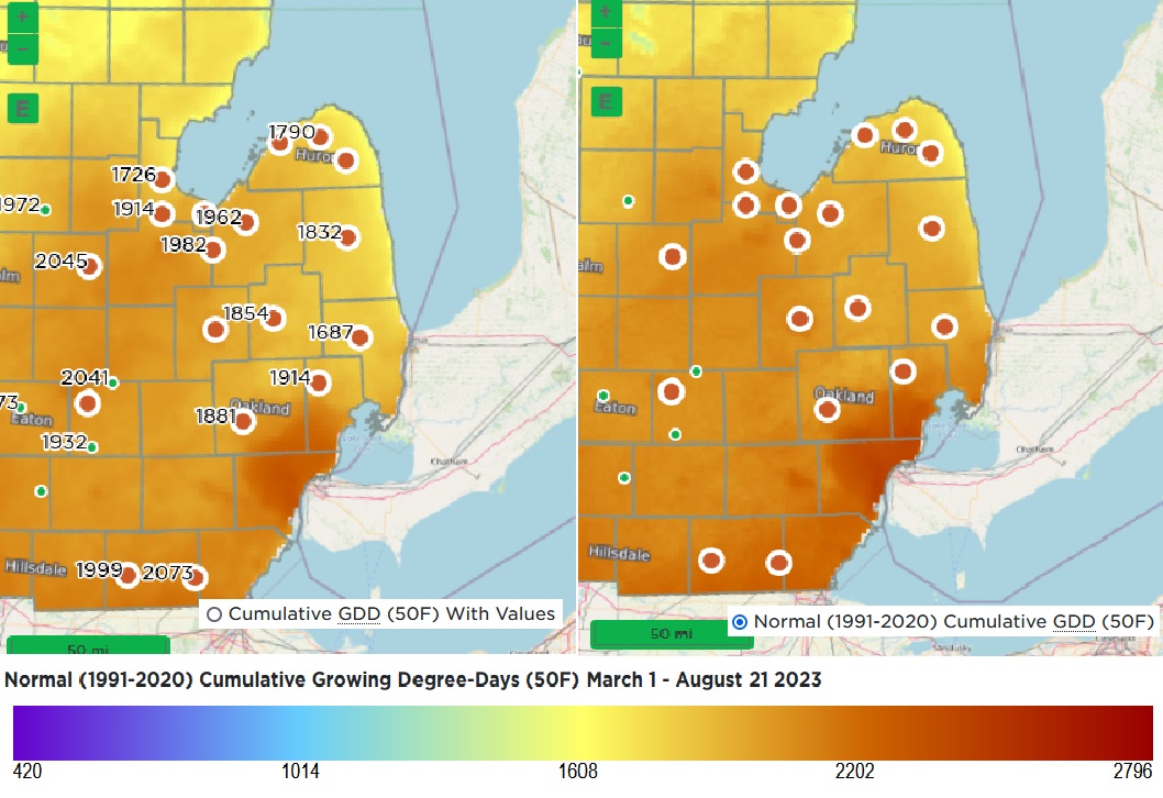 GDD totals for southeast Michigan.