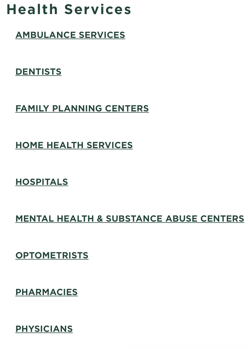 Health Services Listing