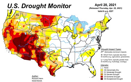 The U.S. Drought Monitor as of April 20, 2021. 