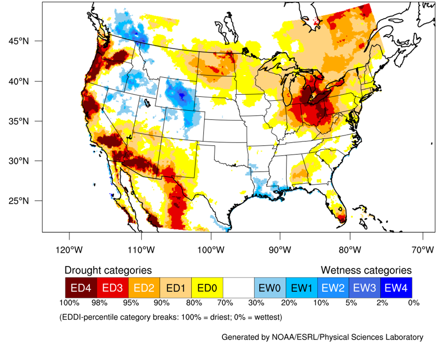 Two-month Evaporative Demand Drought Index (EDDI) for April 20, 2021. 