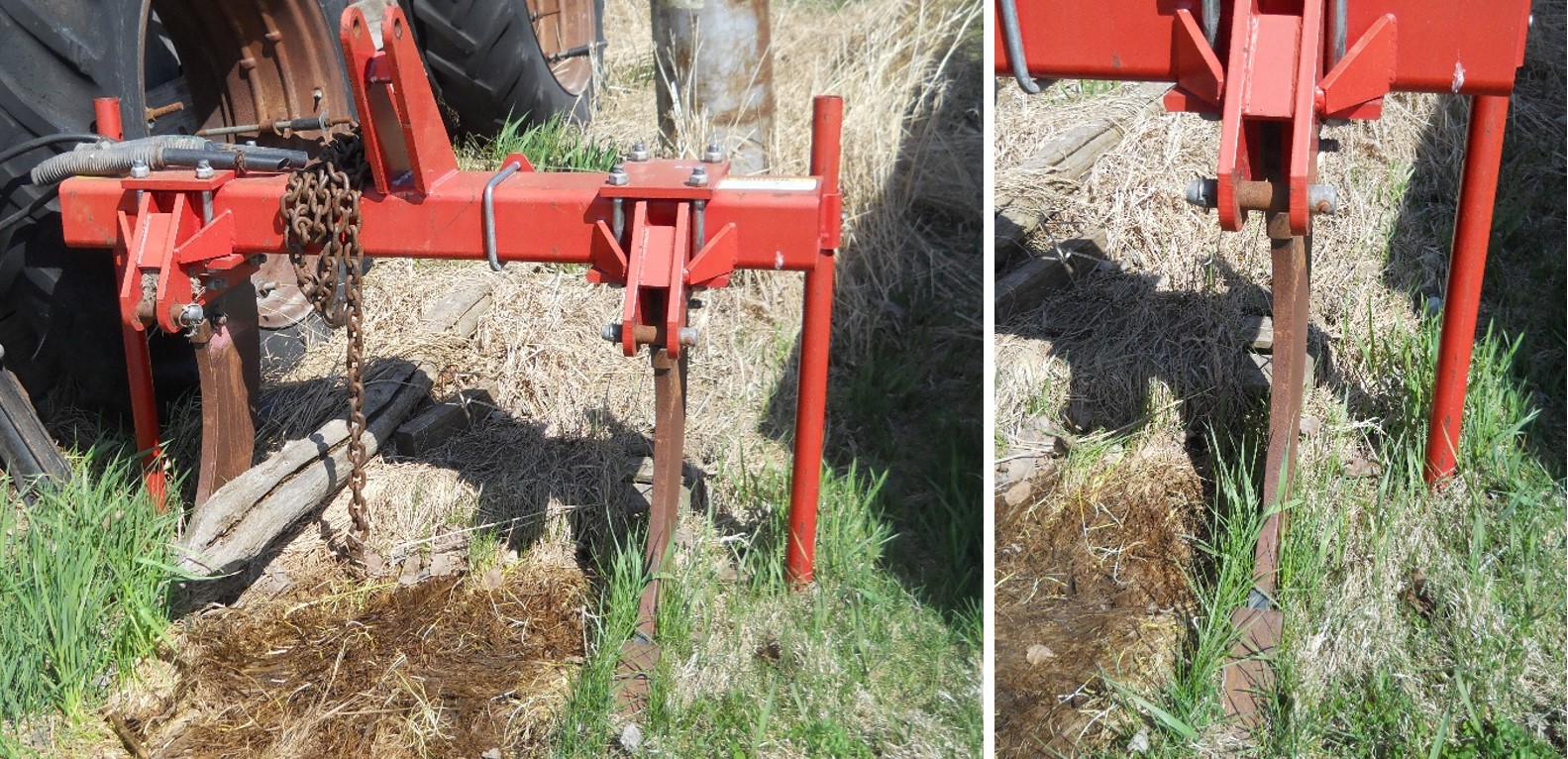 Two pictures showing tillage equipment in the ground.