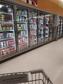 Refrigerated aisle in a grocery store
