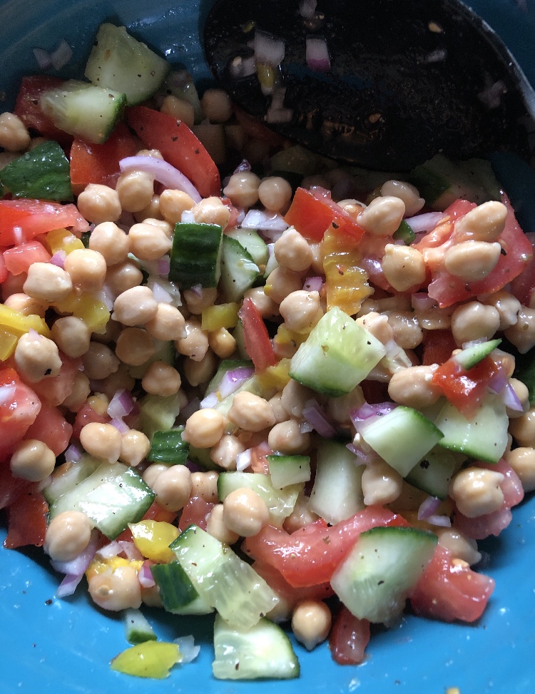 Chickpea, cucumber, and tomato salad